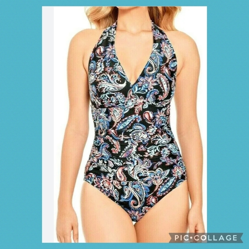 Paisley halter top one piece swimsuit 4